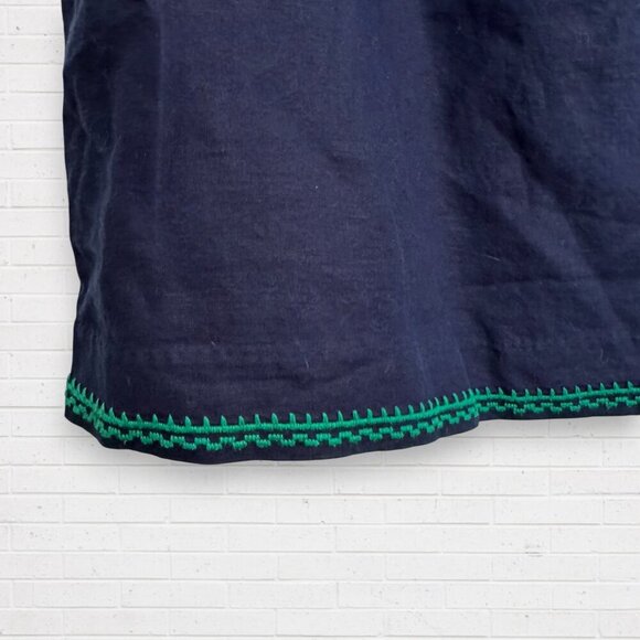J CREW Factory Navy Blue Green Floral Embroidered Linen Preppy Shift Dress M - Picture 5 of 5